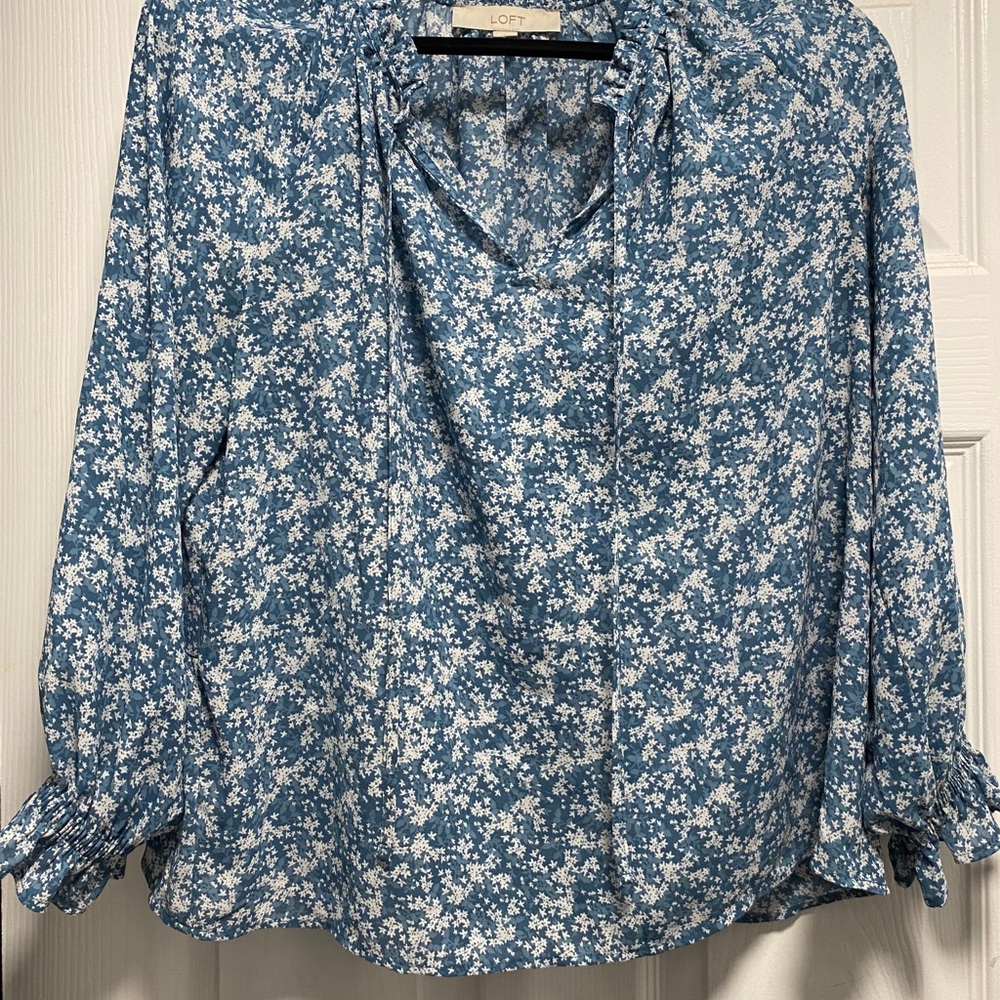 Light blue, floral, long sleeve Loft blouse